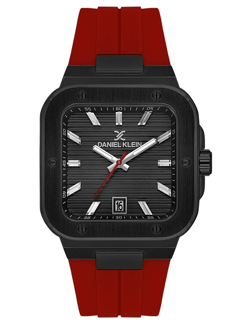 DANIEL KLEIN Men's Silicone Band Black Brass Case Analog Black Square Emboss Dial Japanese Quartz Premium 50 Meters Water Resistant